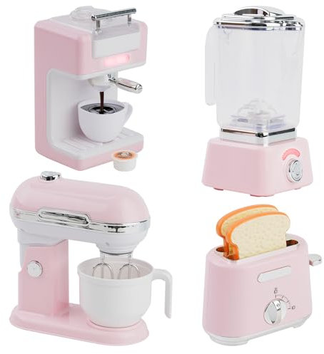 Kids Kitchen Toy Appliances Playset,Pretend Play Toy Set with Coffee Maker/ Toy Mixer / Play Toaster / Juicer Machine,Toddler Cooking Accessories Set,Birthday Gifts for Boys Girls (Pink)