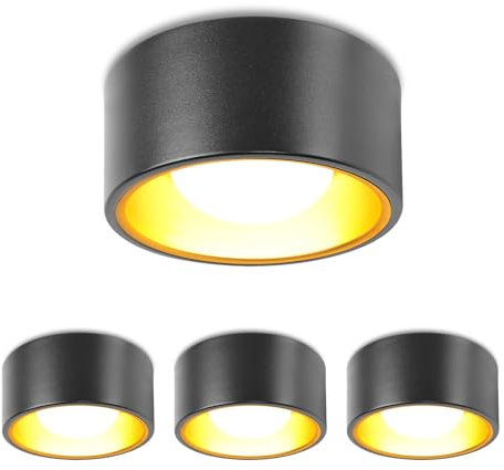 YindaLux 4x Foco de Superficie Negro incl. GX53 LED de 7W 800LM 3000K Blanc chaud 230V, Redondo Ø130x60mm Aluminio Downlight LED Techo Superficie para salone pasillo cocina