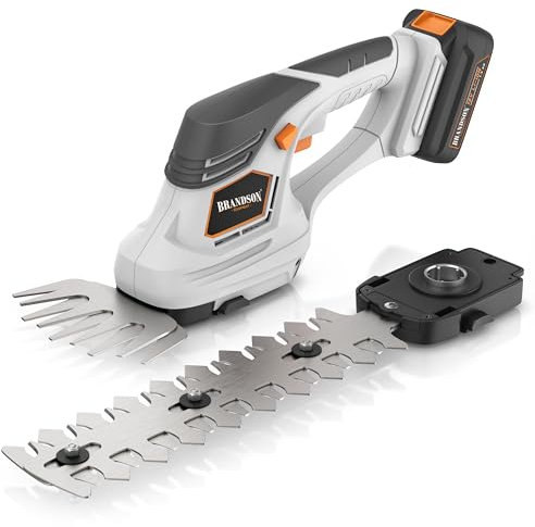 Brandson - Grasschere mit Akku - kabellose Strauch und Heckenschere - elektrischer Rasenkantenschneider – Aufsätze zum Wechsel - 12mAh Akku und Ladegerät inklusive