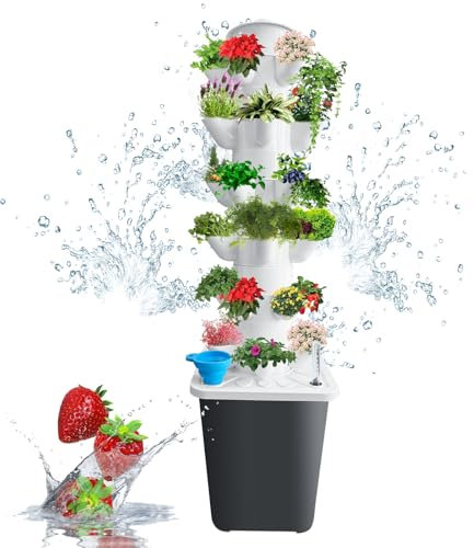 Funthy Tour hydroponique 30 trous - Système de culture hydroponique de jardin - Kit de culture aéroponique pour herbes, fruits et légumes - Avec pompe d'hydratation, adaptateur, pots en maille