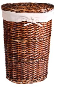 HERSIG - Cesto Ropa Sucia - Cesta Ropa Sucia Diseño Mimbre con Tapa – Cesto Colada con Bolsa Tela Extraíble - Diseño Resistente y Robusto - Redondo Caoba - 43x52 cm