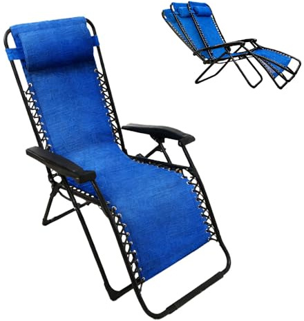 MA MAISON Sdraio Relax Gravità Zero da Giardino 65x95x112 cm -Poltrona Reclinabile, Richiudibile, Lettino, Salvaspazio, Da Esterno, Piscina, Terrazzo, Poggiatesta- Portata Max 120 Kg (Blu Elettrico)