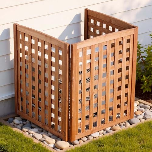 VEVOR Wooden Privacy Fence, 32 x 38 inch Air Conditioner Fence, 3 Panel Solid Outdoor Wood Privacy Screen with Adjustable Angle, Hinge-Reinforced Structure, Trash Can Hider Fences for Garden