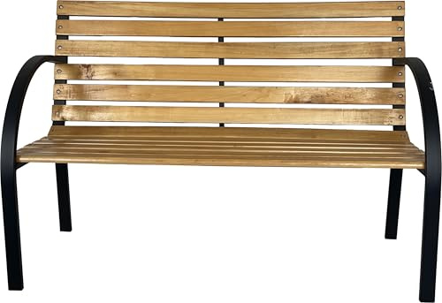 AVANTI TRENDSTORE - Walla - Panca da giardino con schienale e braccioli in legno/metallo LAP 120x83x58 cm