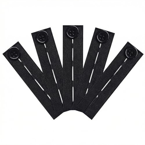 LEOUEANR Lot de 5 rallonges de ceinture de pantalon, 4 trous tricotés élastiques avec boutons noirs, extension de taille réglable pour homme et femme, idéal pour pantalons, jeans et robes