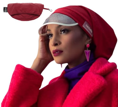 Hairbrella 100% Waterproof Rain Hat, Satin-Lined Cap, UV Sun Protection, Full Hair Coverage, Packable Travel Accessory Cranberry
