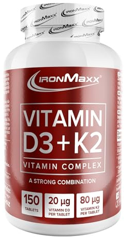 IronMaxx Vitamin D3 + K2-150 Tabletten | Stärkung von Knochen und Herz-Kreislauf | Unterstützung des Immunsystems | Nur eine Tablette täglich