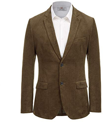 PJ Paul Jones, Giacca da Uomo in Velluto a Coste, Slim Fit, con Due Bottoni, Stile Casual e Sportivo, caffè, L