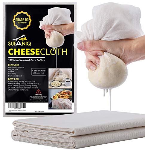 Sufaniq Étamine de qualité 90 écru 100 % en coton réutilisable, ultra fine pour filtrer, cuisiner, faire du fromage, de la pâtisserie