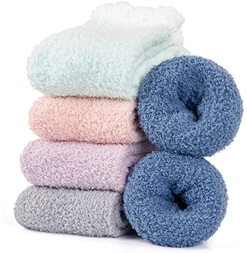 Hocerlu 5 Paar Flauschige Kuschelsocken für Damen - Premium Dicke Winter Warm Bettsocken, Thermo, Hohe Elastizität, Super Weich, Kein Vergossenes Flaum