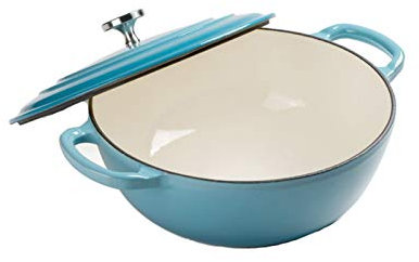 QINGGANGLING999 Casserole Dishes Round Casserole Dish Cast Iron Braising Pan with Lid 3.88L Heat Resistant Soup Pot Good Sealing Non Stick Enamel Coating Casserole Pot (Color : Blue)
