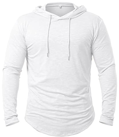 CARWORNIC Men's Quick Dry Hooded Tops Lightweight Running Hiking Athletic Hoodies Long Sleeve Thin Breathable Golf Top Active Sports Gym T-Shirt Men Outdoor Casual Fishing T Shirt White