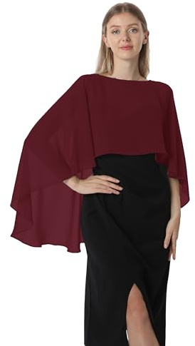 Hotshawl Cape en mousseline de soie pour femme, châles et écharpes pour robe de soirée, mariage, bordeaux, taille unique