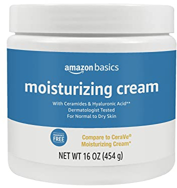 Amazon Basics Moisturizing Cream for Face and Body, Fragrance-Free, with Ceramides, Hydrating for Dry Skin, 16 Ounces, 1-Pack