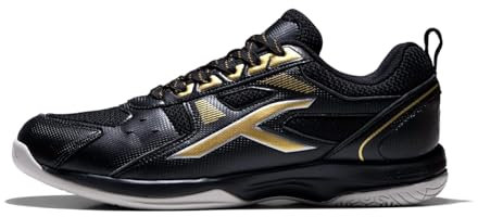 HUNDRED Raze Badminton Shoe (Black Gold, UK 8 US 9 EU 42) Mens and Boys Non-Marking Shoe Court Shoe for Badminton, Squash, Tennis Players X-Cushion, Active Grip Sole, Toe Assist