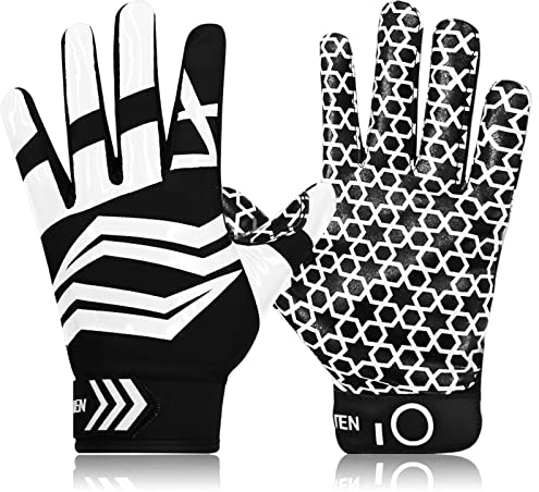 American Football Receiver Handschuhe für Youth Jungen Mädchen, Torwarthandschuhe rutschfest Impact Palm Protection Outdoor Sport, Wasserdicht Gloves Fit Kinder Alter 5-14 (Schwarz, L)