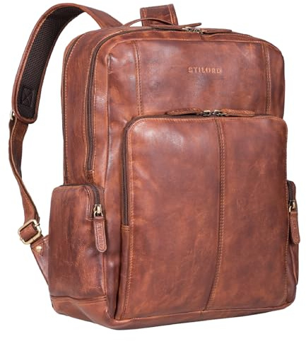 STILORD Marlin Elegant Laptopryggsäck Läder 15,6 Tum Läder Affärsväska för Herrar och Damer Vintage Dagsryggsäck Damer Äkta Läder Ryggsäck Farbe:Brandy-konjak