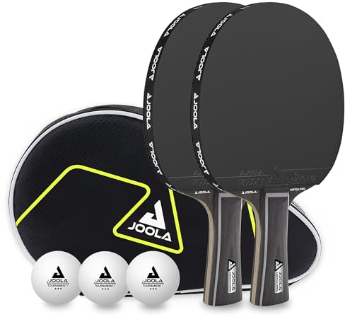 JOOLA Black Duo PRO - Set di 2 racchette da 'ping' 'pong' + 3 palline da ping-pong + custodia, colore nero, 6 pezzi