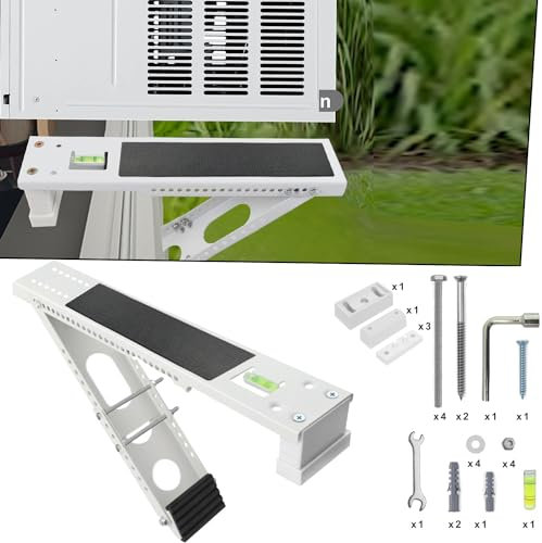 Air Conditioner Support Bracket - Adjustable Anti-Slip Shock-Absorbing Mat Safe Mount Bracket Installs from Inside The House Built-in Bubble Level for Window AC Up to 85 lbs