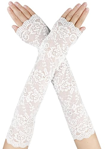 Telooco Lång spets fingerlösa handskar för kvinnor armbågslängd spetshandskar lång spets blommiga handskar 1980 kostymtillbehör