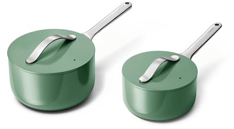 Caraway Nonstick Ceramic Sauce Pans with Lids (3 qt & 1.75 qt) - Non Toxic, PTFE & PFOA Free - Oven Safe & Compatible with All Stovetops (Gas, Electric & Induction) - Sage