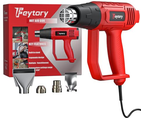 2000W Heat Gun, 572°F/1112°F (300°C/600°C) Fast Heat Hot Air Gun Kit, Professional Dual Temperature Settings, Overload Protection, 4 Nozzles for Charcoal Spotting, Paint Stripping, Shrinking PVC