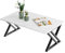 Couchtisch, Wohnzimmertisch, Sofatisch aus Holz, Kaffeetisch, Beistelltisch für Wohnzimmer, Einfache Aufbau, X Streben, Offener Stauraum, 100 x 48 x 55 cm, Marmor Weiß und Schwarz Metallgestell
