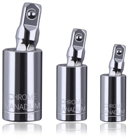 LEONTOOL 3Pcs Kardangelenk-Steckschlüssel-Set 1/4 3/8 1/2 Antrieb Dreh-Steckschlüssel-Set Impact Kardangelenk-Steckschlüssel-Adapter-Set, CR-V Stahl, 360-Grad-Drehung, für die Wartung von Auto