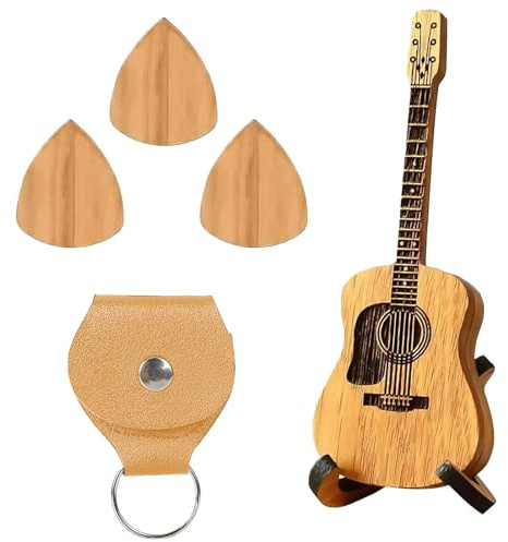 YREYBN Guitar Pick Case, Wooden Acoustic Guitar Pick Box, Guitar Pick Holder, Plectrum Holder with 3 Guitar Picks and Guitar Plectrums for Electric Guitar Acoustic Guitar Bass Guitar Picks