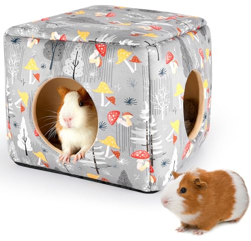 Hedgeink Maison pour Cochon d’Inde à Deux Entrées, Lit Lavable et Douillet pour Lapin, Cachette en Peluche pour Chinchilla, Hamster, Furet et Petits Animaux Chaud et Antidérapant