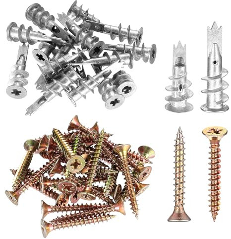 Lot de 80 chevilles pour cloison sèche avec vis - En métal - Pour plaques de plâtre - Pour plaques de plâtre - Pour plaques de plâtre, béton, brique, plaque de plâtre