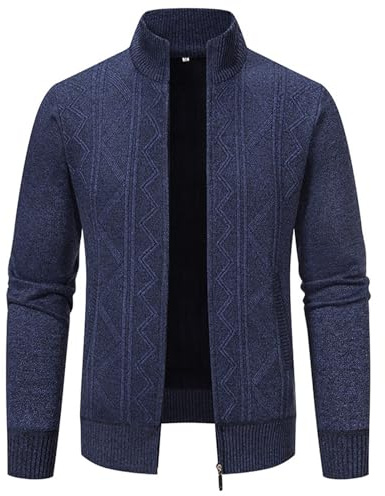 crazy bean Cárdigan de Punto para Hombre Casuales Cárdigan Invierno Hombre Cremallera Manga Larga Suéter Grueso con Cremallera Completa y Cuello Alto Negro XXL