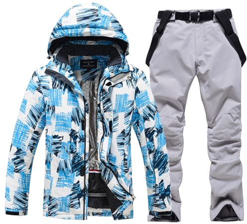 Vhersily 2025 Tuta da Neve da Uomo, Set da Sci Impermeabile, Isolata Antivento, Invernale Caldo Giacce + Pantalone Neve, Attrezzatura da Trekking, per Lavoro All'aperto, Snowboard, Arrampicata, Pesca