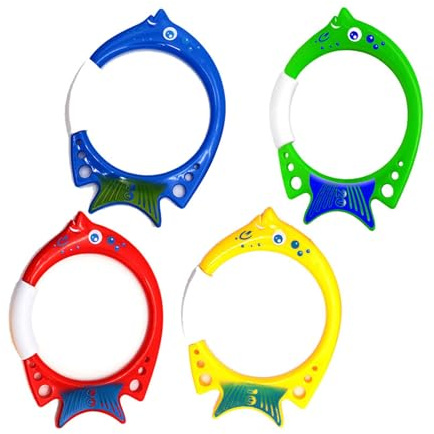Haodream Lot de 4 jouets de plongée pour enfants, anneaux sous-marins, jouets aquatiques pour garçons et filles, jeux sous-marins et entraînement, jouets de plongée pour enfants