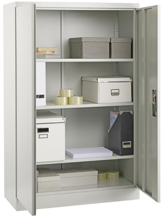 MMT Furniture Grey Steel Storage Cabinet - 2 Door Lockable Filing Cabinet -Storage Cupboard for Home, Office Documents, Files, Pantry - 3 Shelf Unit 75cm x 40 x 140cm | Storage Cupboard for Home, for Home, Office Documents, Files, Pantry, Files, Pantry, 3 Shelf Unit 75cm x 40 x 140cm