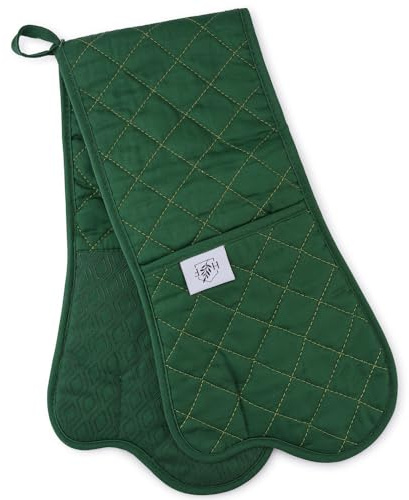 Homefolk Double Oven Gloves – Heat Resistant Silicone Grip Oven Mitts for Cooking, Baking & BBQ – Waterproof, Non Slip, Quilted Design – Professional Kitchen Gloves (1 Pair) (Green)