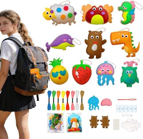 Rusokufo 10 Piezas Set De Costura De Fieltro para Verano, Juego Manualidades para Niños con Animales Marinos Y Frutas, Ideal para Principiantes Incluye Relleno Y Agujas D
