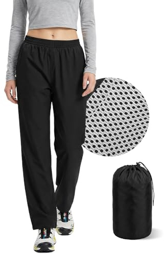 Okdance Pantalon de pluie imperméable pour femme avec taille élastique et sac de rangement Noir