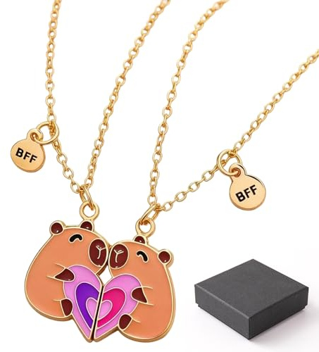 NiceNaiils 2 Pezzi Collana Amicizia Per 2 Capibara, Collane Dell'Amicizia Capibara per Ragazze, Collana Amiche del Cuore BFF Mani Cuore, Pendente Migliori Amiche Capybara