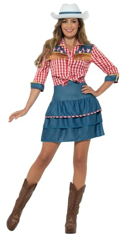Smiffys Costume rodéo pour fille, bleu, avec jupe, chemise et chapeau Halloween