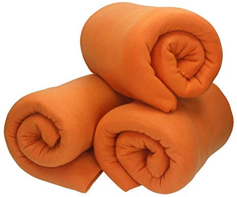 Betz Fleecedecke 3 Stück 130x170 cm 180g/m² – Weiche Wohndecke & Kuscheldecke – Flauschige Sofadecke als Tagesdecke – Leicht, wärmend & pflegeleicht – Farbe orange