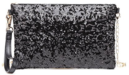 Miss Lulu Mini Crossbody Bag For Women Clutch Chain Shoulder Bag Evening Party Shining Sequins Black