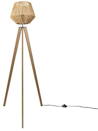 Paco Home Stehlampe Modern Wohnzimmer Schlafzimmer Rattan Optik Boho Korb Stehleuchte E27, Lampenfuß: Stehleuchte Holz, Lampenschirm: Natur (Ø33 cm)