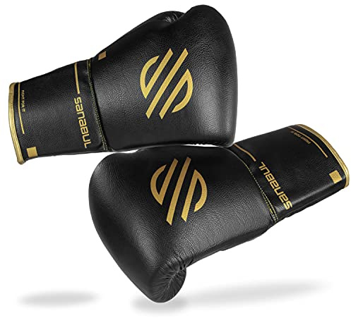 Sanabul Gold Strike Professional Boxing Gloves for Men & Women, Muay Thai Kickboxing MMA Gloves, Combat Sports Pro Sparring Training Sparring, Black Laces 16 oz