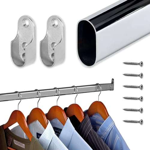 AZERODESIGN - Barra Armario- Barra para Colgar Ropa - 2 MT - Ovalada-Incluye Soporte y Tornillos - Acabado Resistente al Desgaste y la Oxidación - Fácilmente Recortable - 80 kg de Resistencia