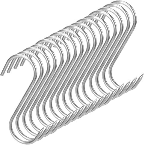 KOHAND 16 Pcs Stainless Steel Meat Hooks, 4 Inch Heavy Duty S-Hooks for Smoking, Processing, Drying, BBQ Grill, Silver