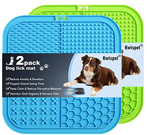 Kwispel Lick Mat for Dogs, 2 Pcs Dog Lick Mat with Suction Cups for Anxiety, Peanut Butter Dog Licking Mat Slow Feeder Dispensing Treater Lick Pad for Dogs Cats Grooming Bathing and Training Large