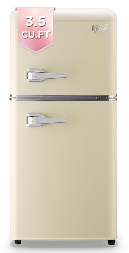 KRIB BLING 3.5 Cu.ft Refrigerators with Freezer, Fridge with 7 Level Temp Adjustable Thermostat, Fridge for Apartment, Office, Basement, Cream