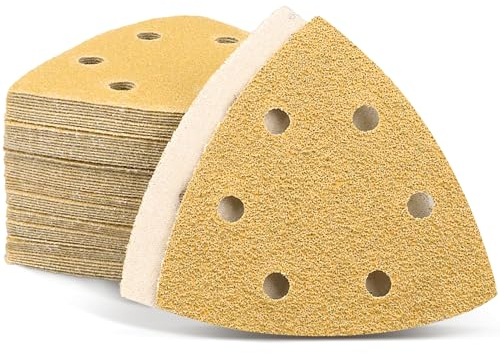 Shineboc Delta-Schleifpapier │ 50 Blatt Mix │ 6 Löcher │ 93 * 93 * 93MM│10 x Körnung 60/80/120/180/240 │ Fur Deltaschleifer │ Schleifpapierblatt │ Dreieckiger Block