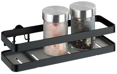 Avilia Estante para especias y portaobjetos de metal, diseño moderno negro, para cocina y baño, 7 x 22 x 5,5 cm